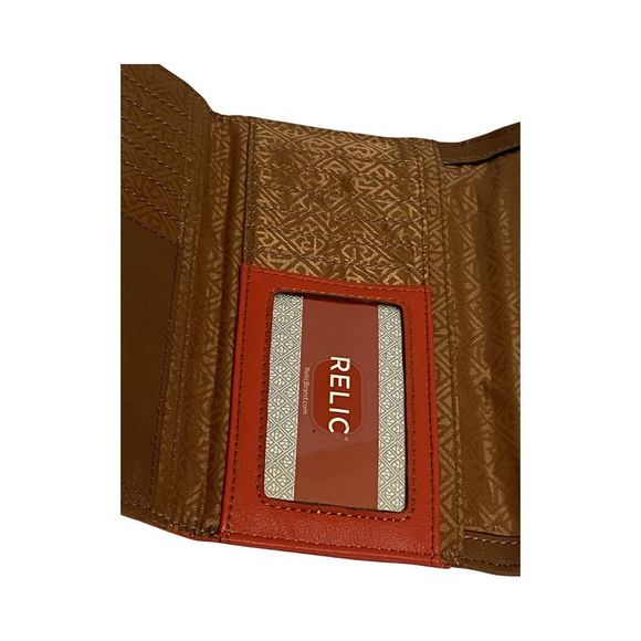 RELIC‎ Boho Style Faux Leather Brown Orange Checkbook Wallet Slots NWT - Picture 7 of 13